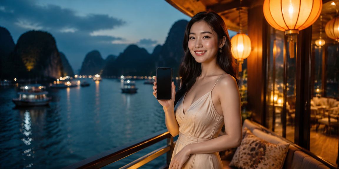 Người dùng trải nghiệm casino trực tuyến trên điện thoại tại phố cổ Hội An về đêm